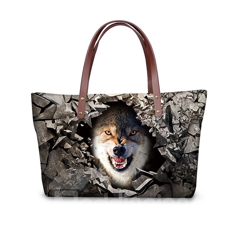 Wilder Wolf, scharfer Zahn, 3D-gedruckt, für Damen und Mädchen, Schultertaschen