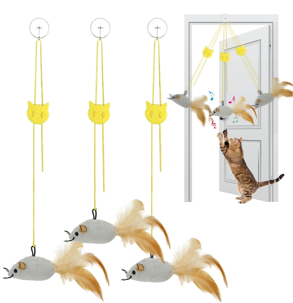 Tocirelo Hanging Cat Mouse Toy, Interactive Motion Activated Squeaky Mice