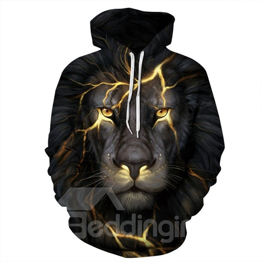 Sudadera con capucha de manga larga con estampado de luz de león en 3D