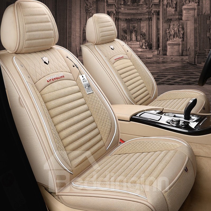 Simple Style Geometric Stripe Design Linen Material Environmental Friendly Breathable And Easy To Clean 5 Seats Truck Universal Fit Seat Covers