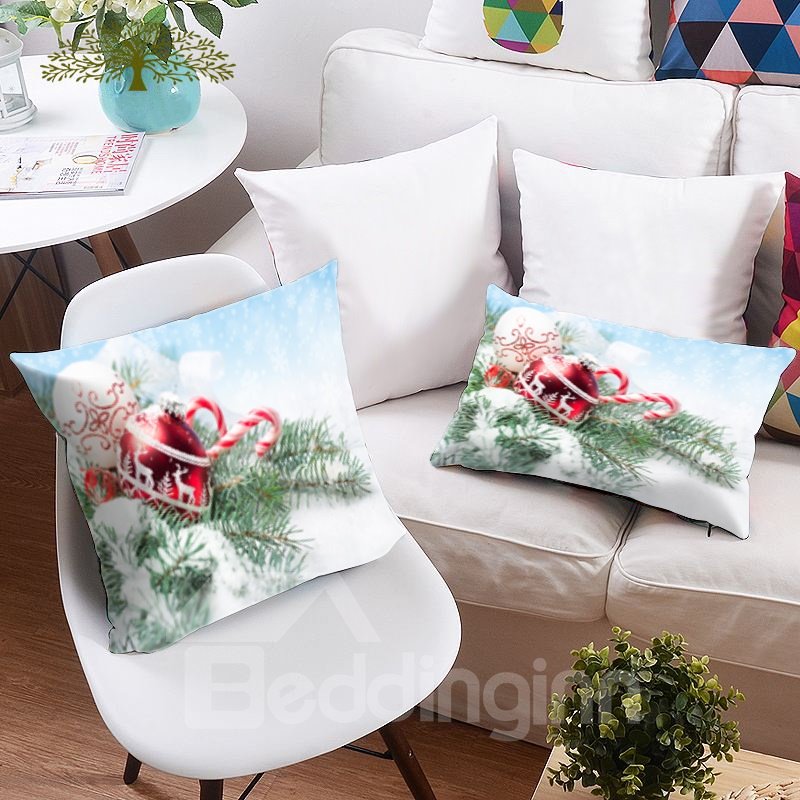 Reindeer Ornaments and Snow 3D Printing Polyester Throw Pillow
