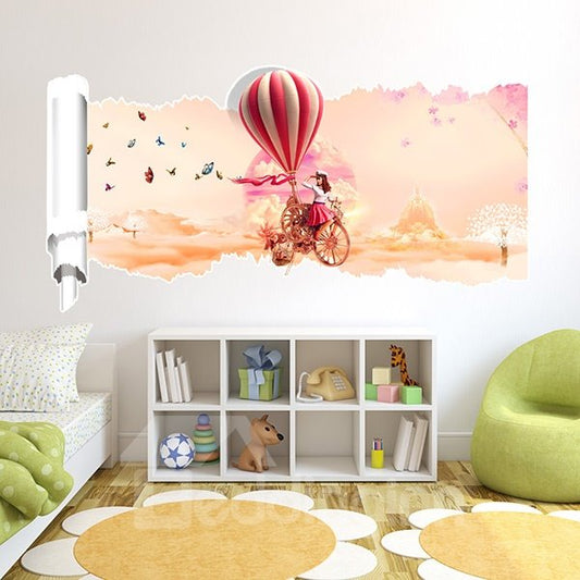 Pegatinas de pared 3D creativas con forma de niña y globo de estilo rural