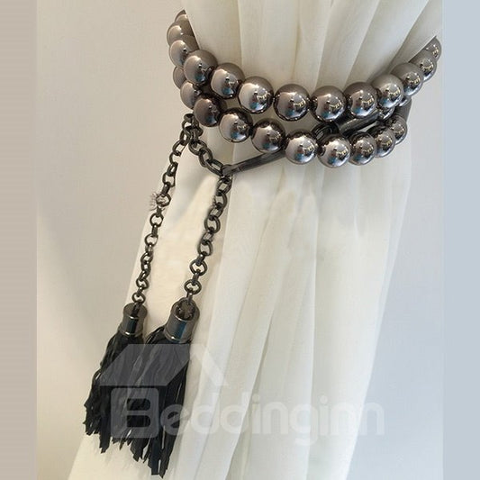 Alzapaños decorativos para cortinas con cuentas negras a la moda, 1 par