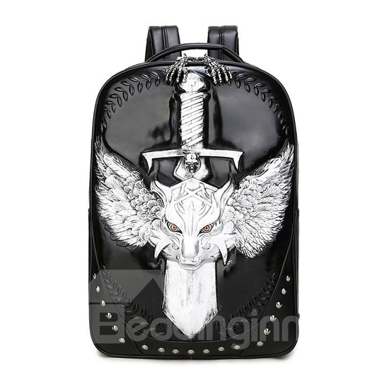 3D Animal Sword Studded Backpack PU Leather Shoulder Bag