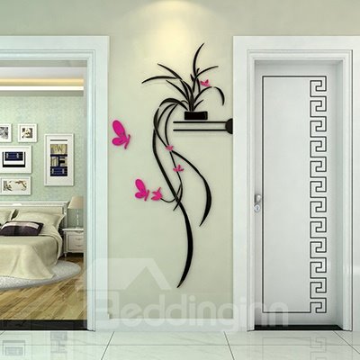 Delicate Stunning Orchid and Butterfly Pattern 3D Wall Sticker