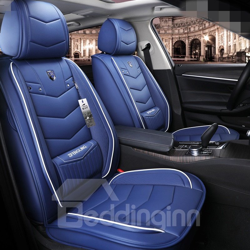 Simple Style Plain Pattern Waterproof PVC Leather Material Universal Car Seat Cover Front and Rear Split Bench Seat Protectors Universal Fit Interior Accessories for Auto Truck Van SUV