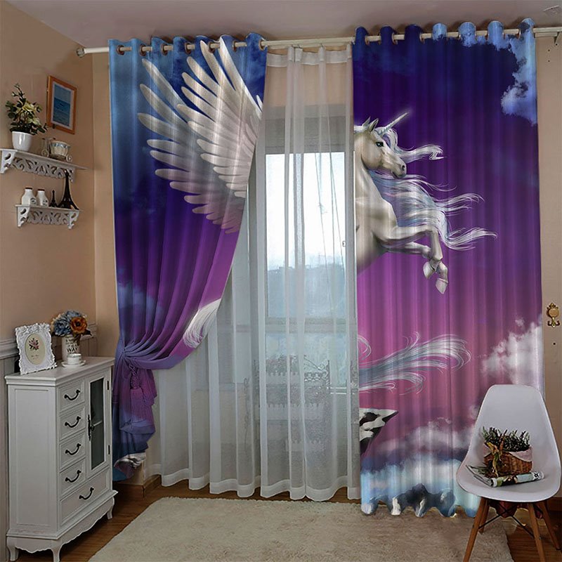 3D Horse Print Room Darkening Blackout and Decorative Curtains Thick Shading Polyester No Pilling No Fading No off-lining Machine Washable