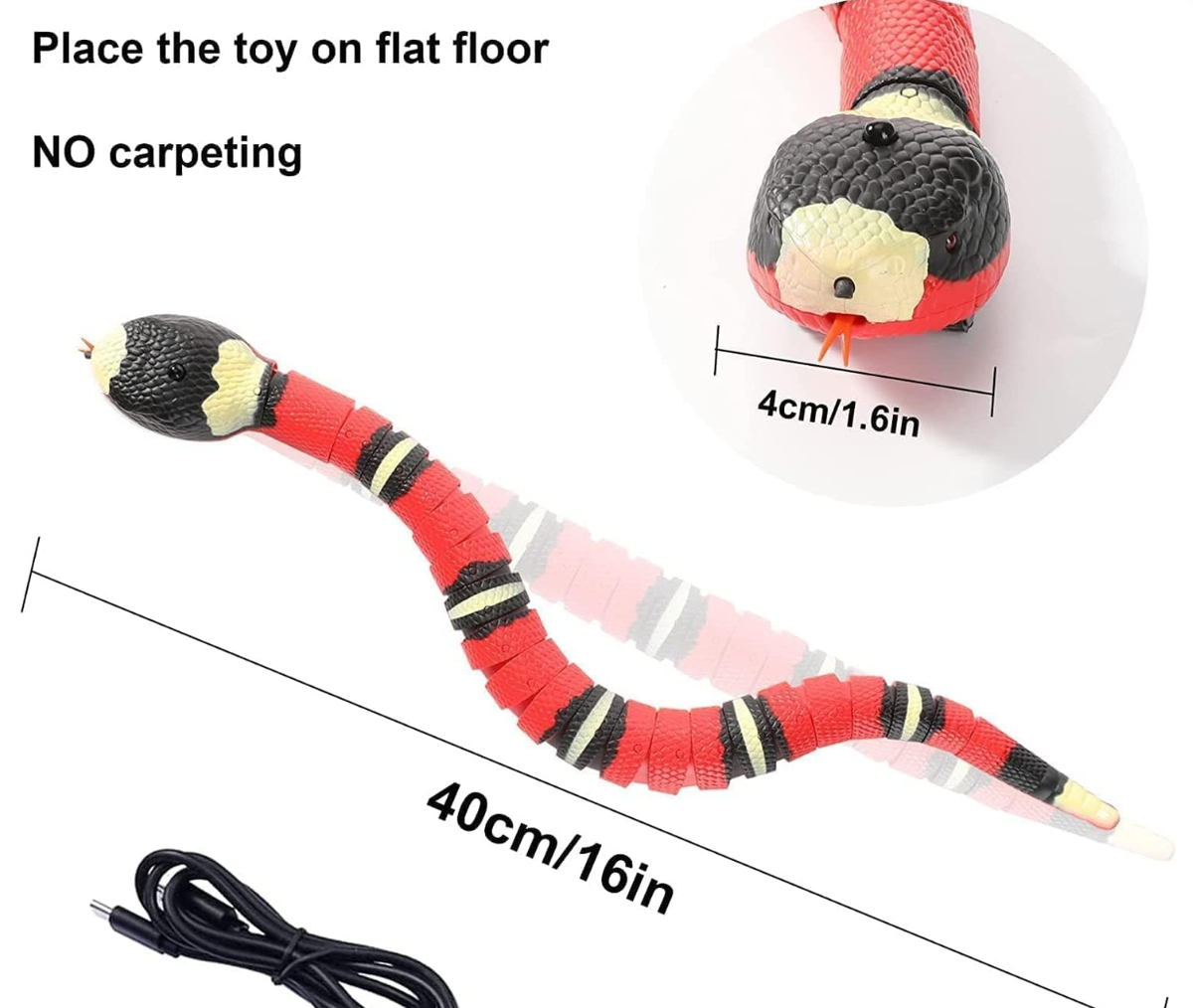 CSD Interactive Smart Sensing Snake Toy for Cats, Dogs &Kids - USB Rechargeable, Automatically Senses Obstacles - Electric Toy Gift & Prop for Halloween, Christmas & April Fools