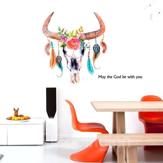 Creativo que Dios esté contigo y pegatinas de pared con cabeza de vaca y flores