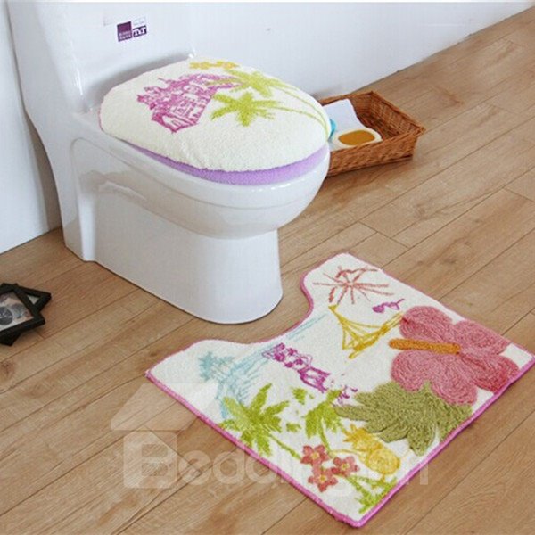 Cartoon Summer Castle Desigh Toilet Seat Cover and Rug Set