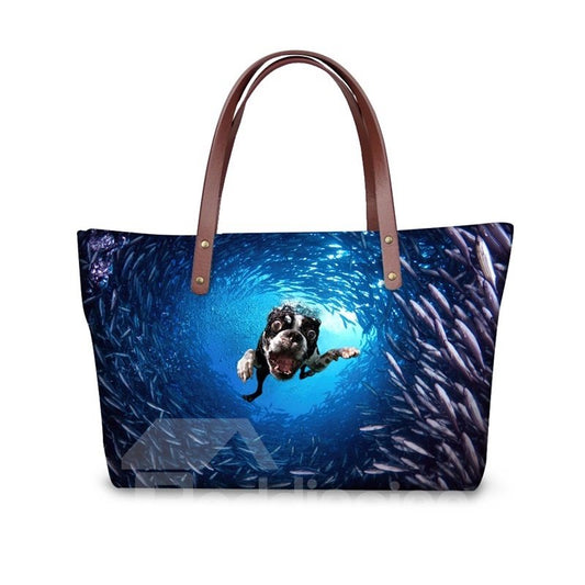 Sea World Wasserdichte Crazy Dog Animals 3D-gedruckte Handtaschen