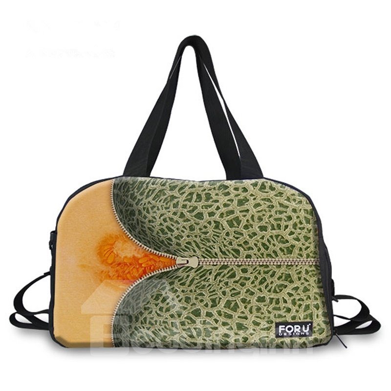 Bolsa de viaje pintada en 3D con patrón de melón Hami con cremallera