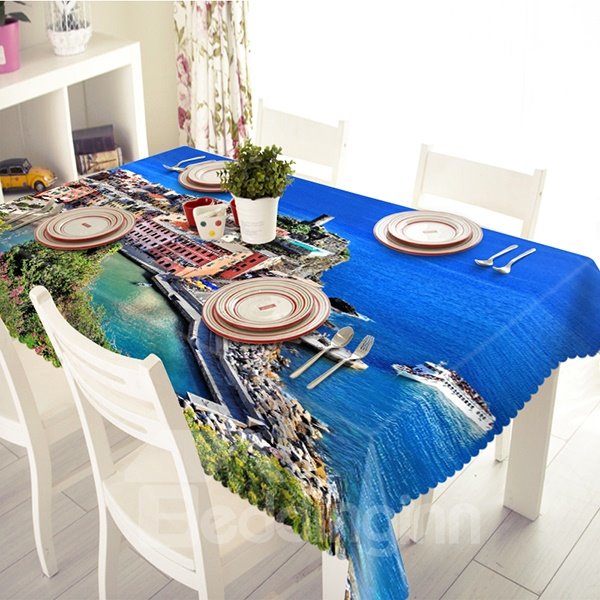 3D-Tischdecke mit blauem Ozeanmuster im mediterranen Stil