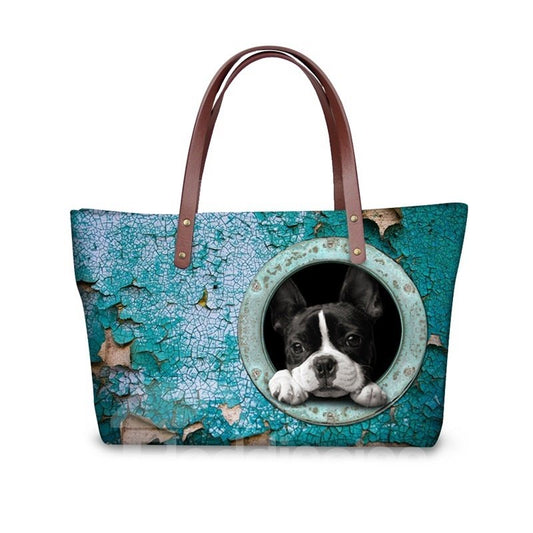 Schwarz-weiße französische Bulldogge, wasserdicht, langlebig, 3D-gedruckt, für Damen und Mädchen, Schultertaschen