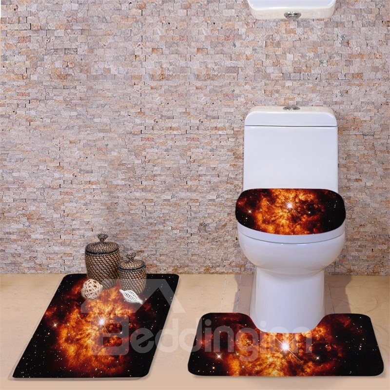3D Flame-Like Galaxy Printed Flannel 3-Piece Black Toilet Seat Cover