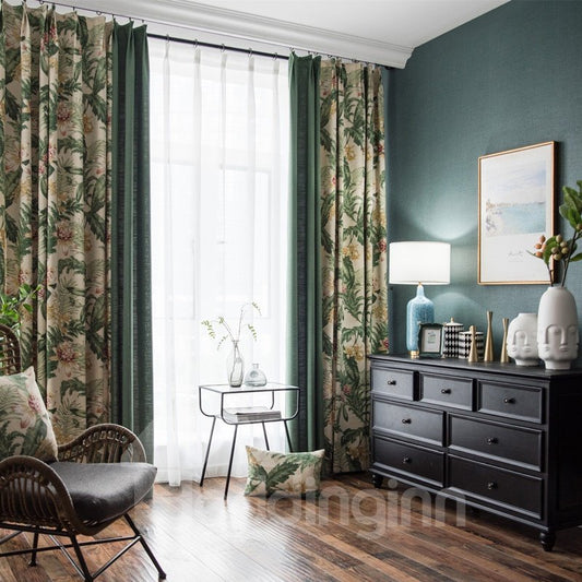 Conjuntos de cortinas con patrón de plantas decorativas de material de poliéster