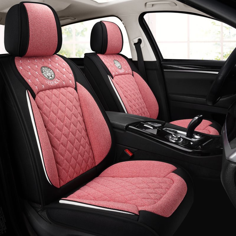 Cloth Car Seat Cover Synthetic Linen Fabric Waterproof Washable Breathable Seat Cushion Front and Rear Full Set Universal Fit for Sedan SUV Truck