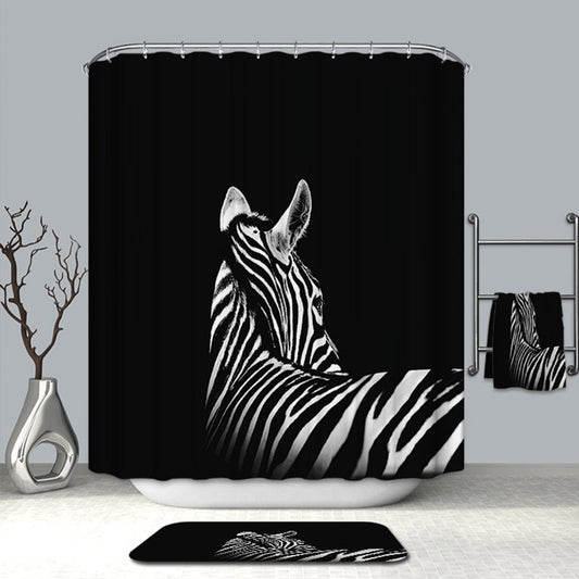 Zebra 3D Animal Shower Curtain Decorative Black Bath Shower Curtains for Bathroom Partition Curtain Durable Waterproof Mildew Proof