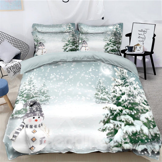 Snowman and Snow Scene 4-Piece 3D Christmas Bedding Sets/Duvet Covers