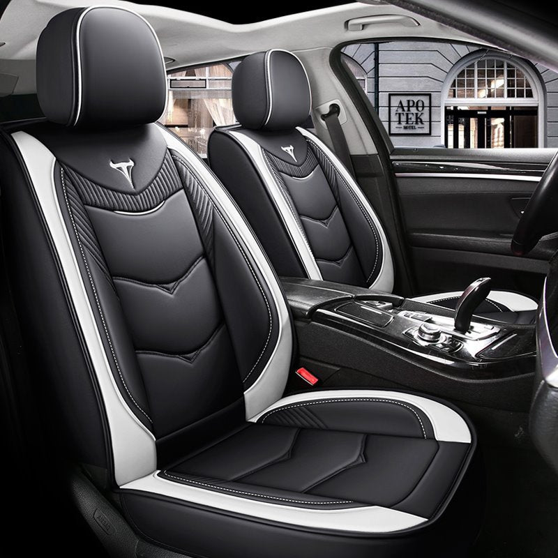 5-teiliges Autositzbezüge-Komplettset mit wasserdichtem Leder, Airbag-kompatibler Kfz-Kissenbezug, universell passend für die meisten Autos (Ford Mustang und Chevrolet Camaro sind nicht geeignet). 