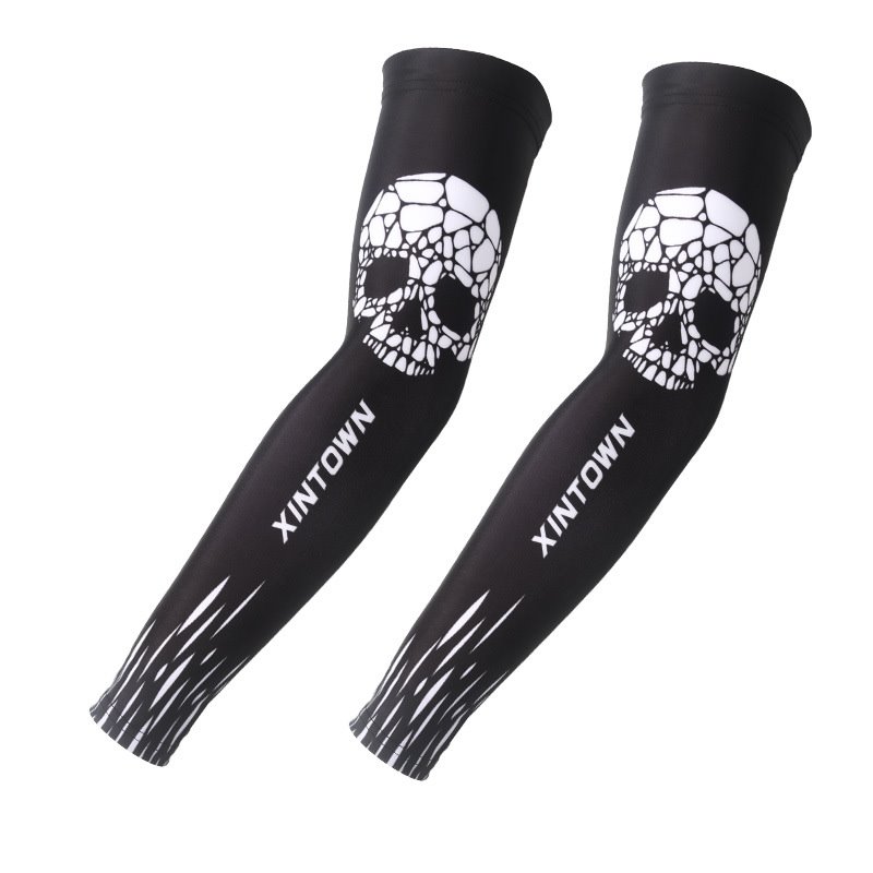 Skull Tiger Print Ice Silk Cooling Arm Sleeves Cover Basketball Golf Sport UV Sun Protection Cycling Sports