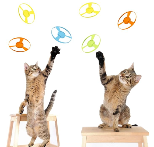 15 Pieces Cat Fetch Toy with Colorful Flying Propellers Set, Cat Playing Tracking Interactive Toys for Kitten Chasing Training Hunting
