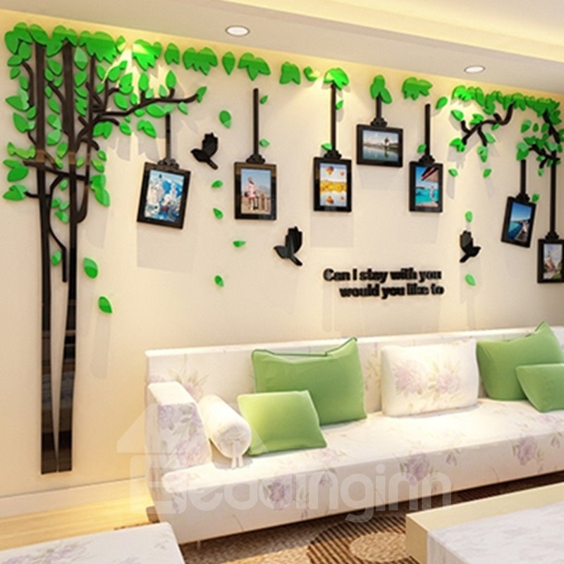 Acrylbaum und Vögel Fotorahmen 3D TV/Sofa Hintergrund Wandaufkleber