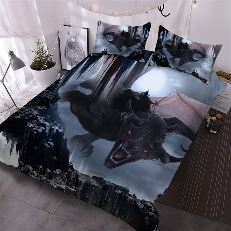 Dragon Spouting Fire 3D Animal Print Comforter Set 3-Piece Bedding Set No-Fading Microfiber Comforter with 2 Pillowcases