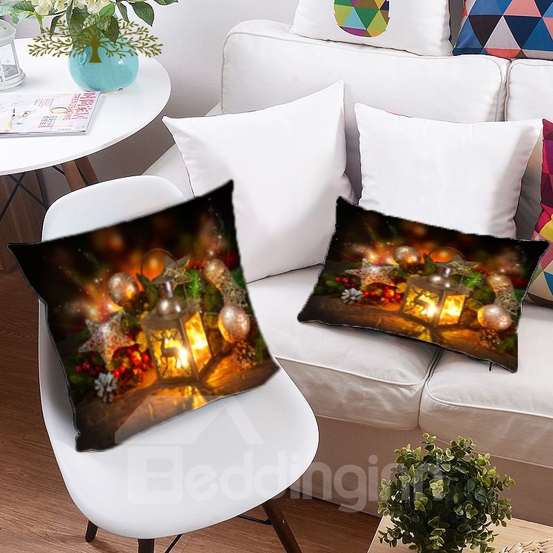 Reindeer Ornaments and Snow 3D Printing Polyester Throw Pillow