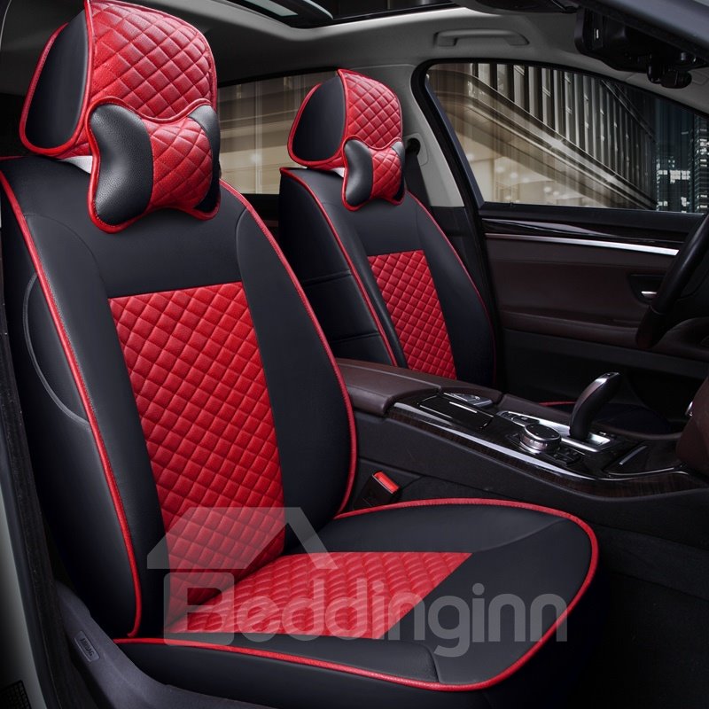 Luxury Smooth Leather Design Plaid Patterns Custom Fit Car Seat Covers