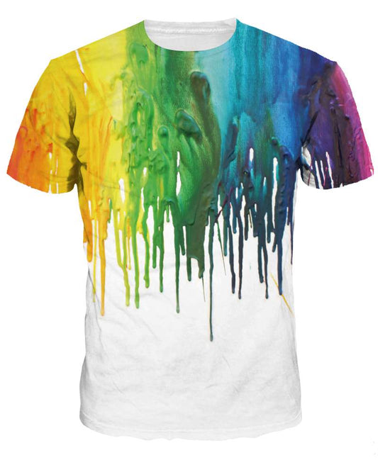 Unisex Regenbogenfarbenes Kurzarm-T-Shirt mit Rundhalsausschnitt und 3D-Muster