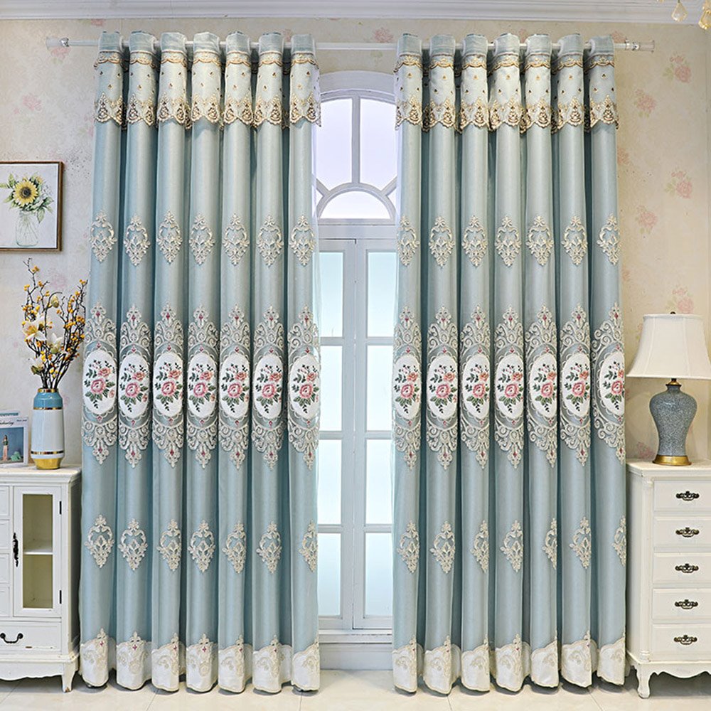 Conjuntos de cortinas bordadas de lujo europeo, cortinas opacas gruesas con forro transparente para decoración de sala de estar y dormitorio, sin pelusas, sin decoloración, sin forro 