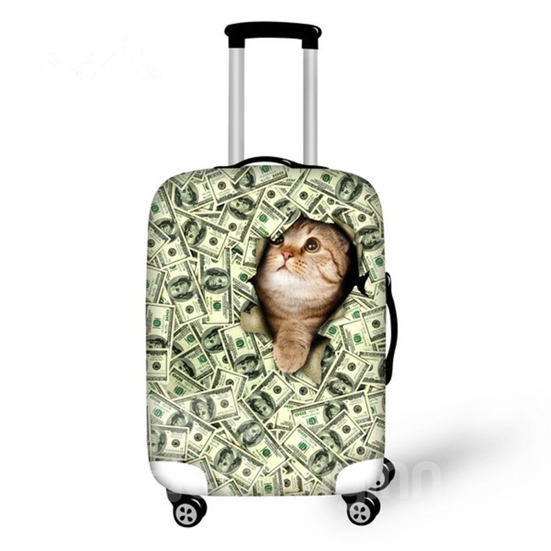 Cubierta de equipaje pintada en 3D con patrón de gato con dólares 