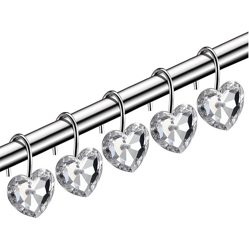 Transparent Love Rhinestone Shower Curtain Hooks Stainless Steel Acrylic Fiber Hooks 12 Pack