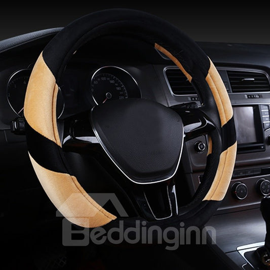 Super Popular Contrast Color Design Short Plush Material Comfortable Medium Car Steering Wheel Cover