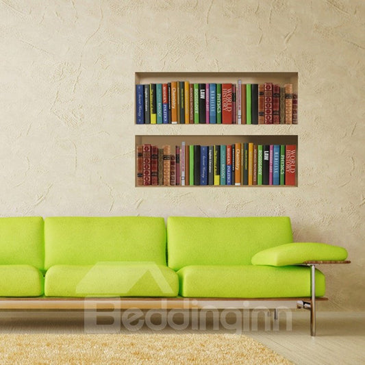 Kreative 3D-Wandaufkleber mit Buch- und Bücherregalmuster