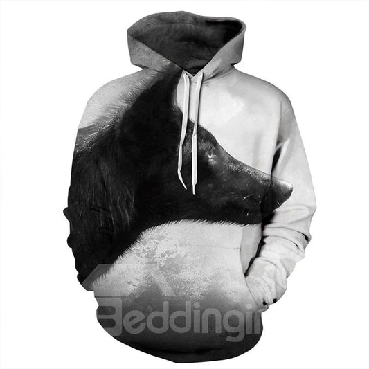 Special Long Sleeve White Black Wolf Pattern 3D Painted Hoodie