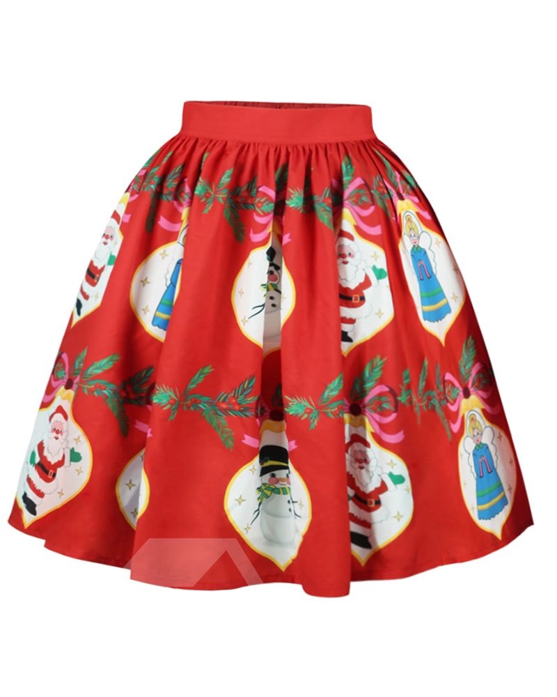 Christmas Ball Gown Knee Length Stretchy Printed Midi Skirt