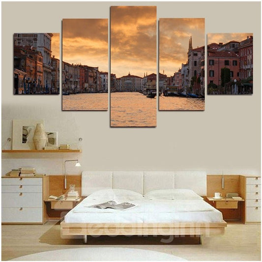 City Dusk 5-Piece Canvas Hung Non-framed Wall Prints