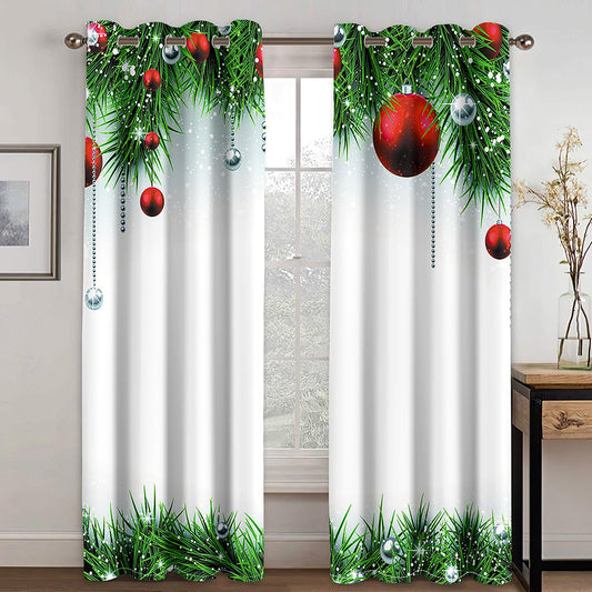 Christmas Trees 3D Wonderful Printed Curtains White Polyester Modern Style Blackout Custom Christmas Curtain