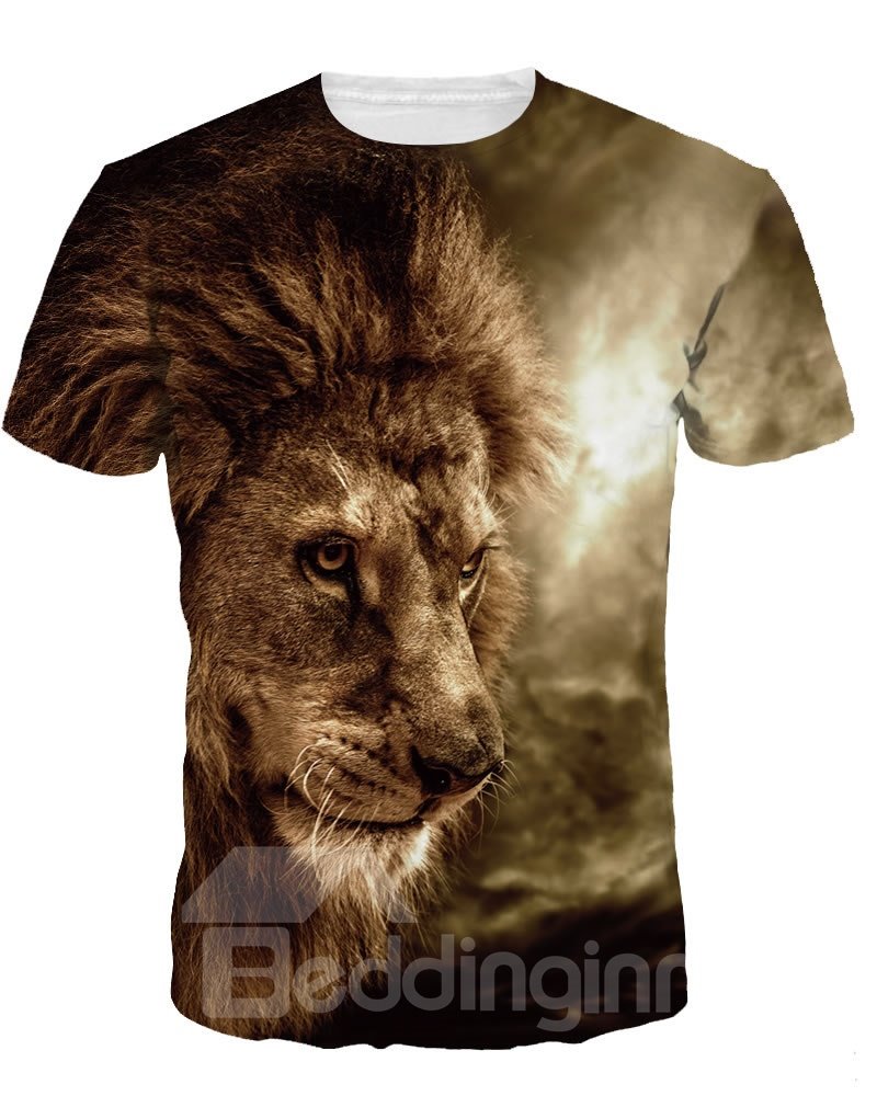 Cooles Löwen-Kurzarm-T-Shirt mit Rundhalsausschnitt und 3D-Bemalung