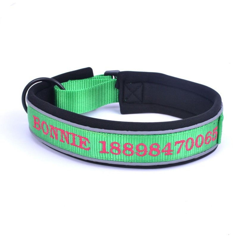 Personalized Reflective Stripe Durable Nylon Embroidered Pet Collar