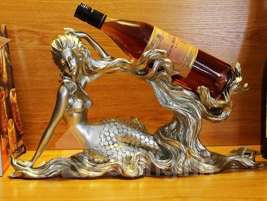 Precioso botellero de resina de sirena para 1 botella 