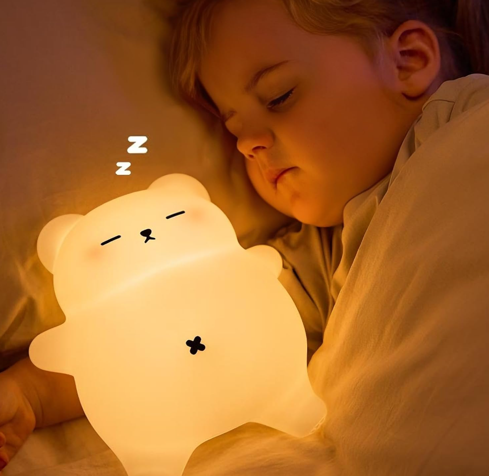 Sleeping Snoring Bear Night Light Nursery lamp for Kids,3-Level Dimmable