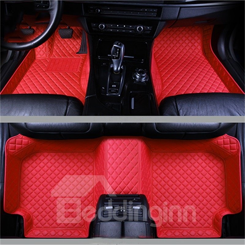 Durable Leather Grid Line Design Bright-coloured Durable Custom Fit Car Floor Mats Anti-skid Wear-resistant Dirt-resistant Durable And Breathable