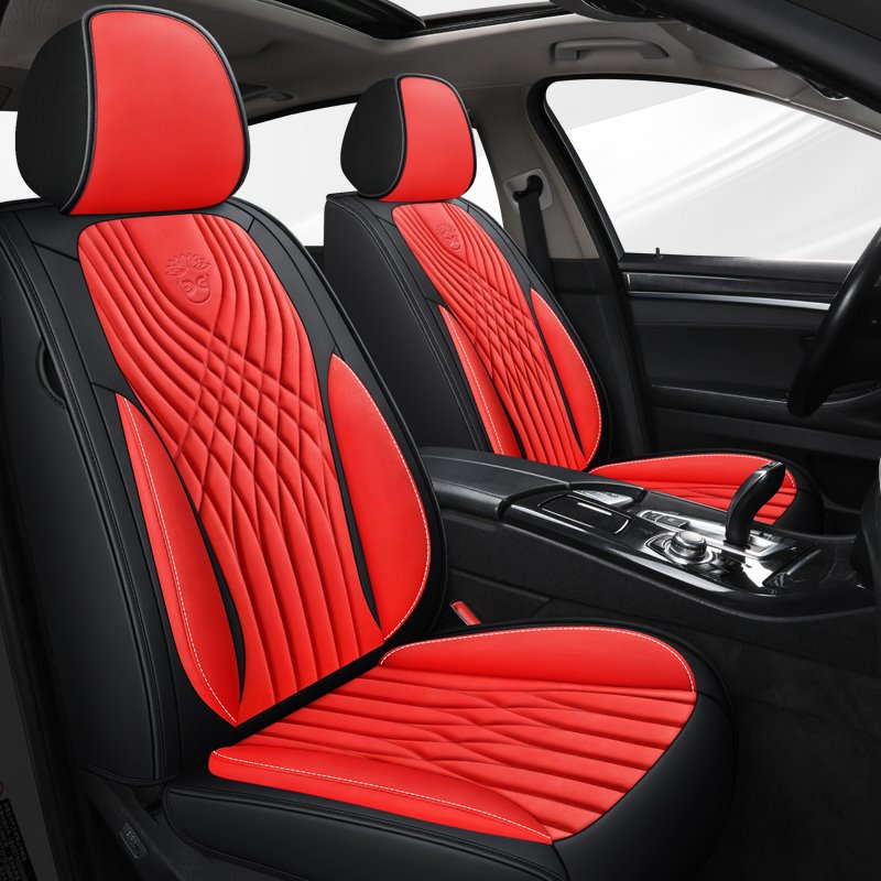 Sport Style 5 Seats Universal Fit Seat Covers Leather Color Block Cotton Seat Cover Airbag Compatible Automotive Vehicle Cushion Cover Universal Fit for Most Cars Auto Truck Van SUV