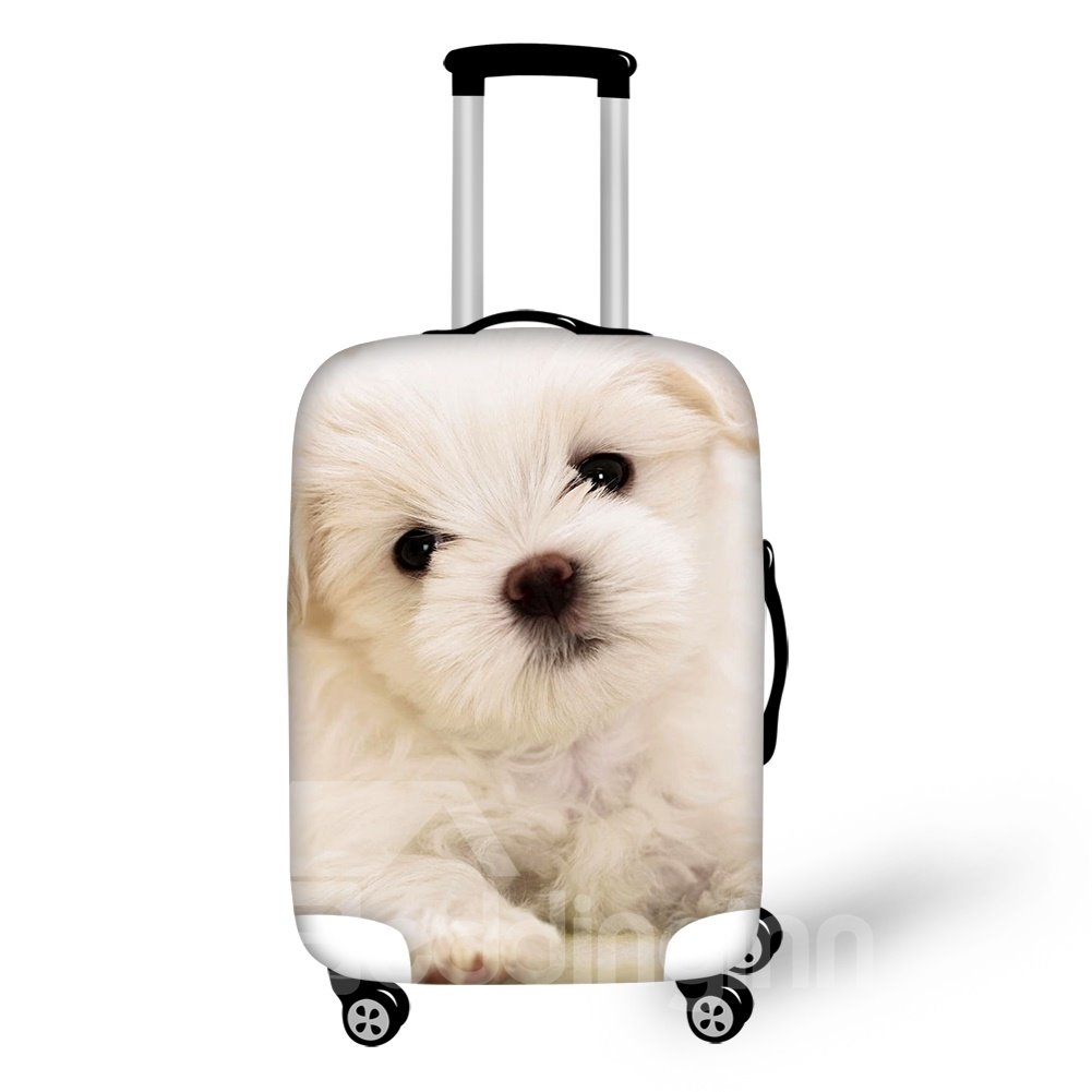 Adorable Dogs White Animals Spandex Washable High Quality 3D Luggage Covers