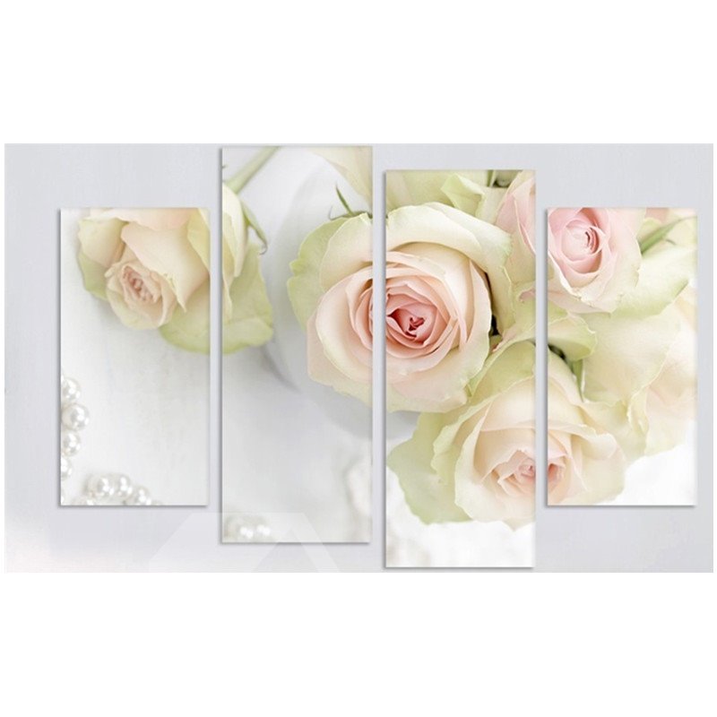Weiße Rosen zum Aufhängen, 4-teilige Leinwand, nicht gerahmt, wasserfest und umweltfreundlich