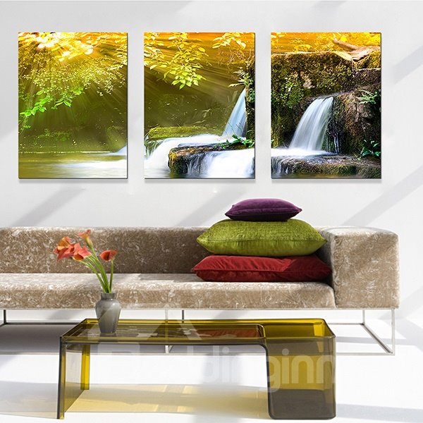 Wunderschöne 3-teilige Leinwand-Kunstdrucke mit natürlichem Wasserfall