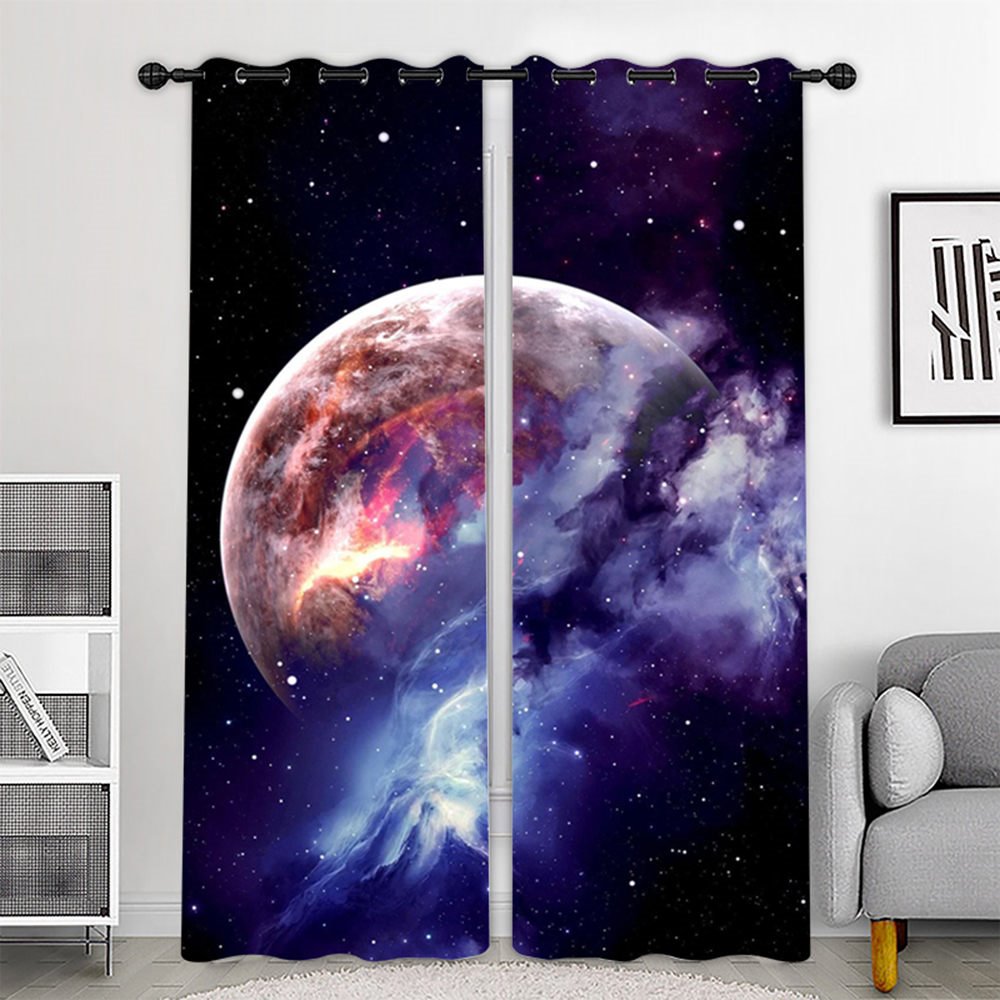 Creative 3D Universe Planet Scenery Curtains Custom 2 Panels Drapes for Living Room Bedroom Decoration No Pilling No Fading No off-lining Polyester